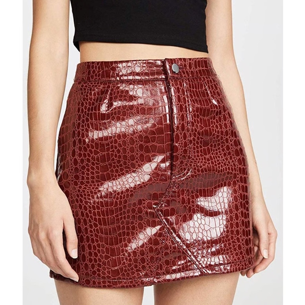 Logan Faux Leather Skirt in Red Croc